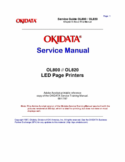 Oki OL800 OL800 // OL820
LED Page Printers Service Manual